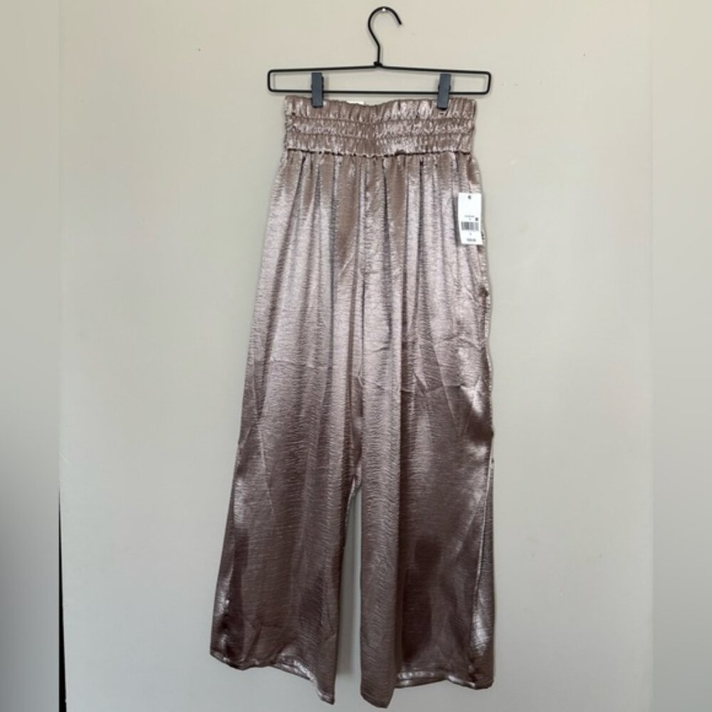 Shimmering Metallic Wide-Leg Pants